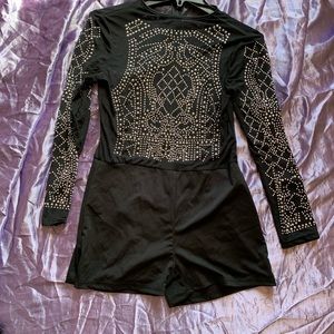 Black Sheer and Embroidered Romper With Shorts Size Large Stretchy